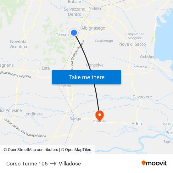 Corso Terme 105 to Villadose map