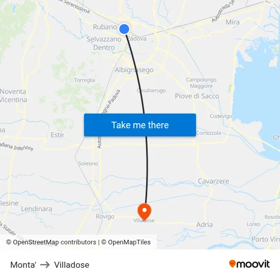 Monta' to Villadose map