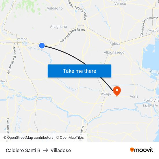 Caldiero Santi B to Villadose map