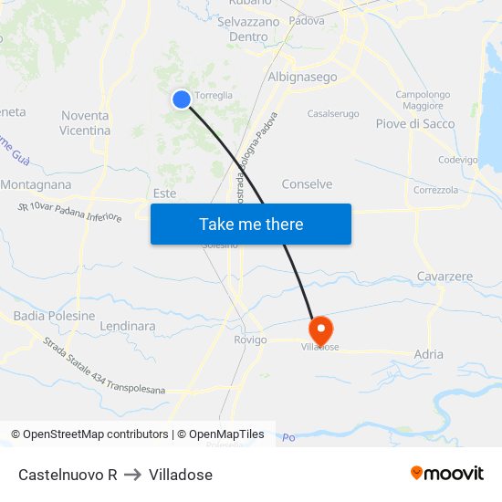 Castelnuovo R to Villadose map