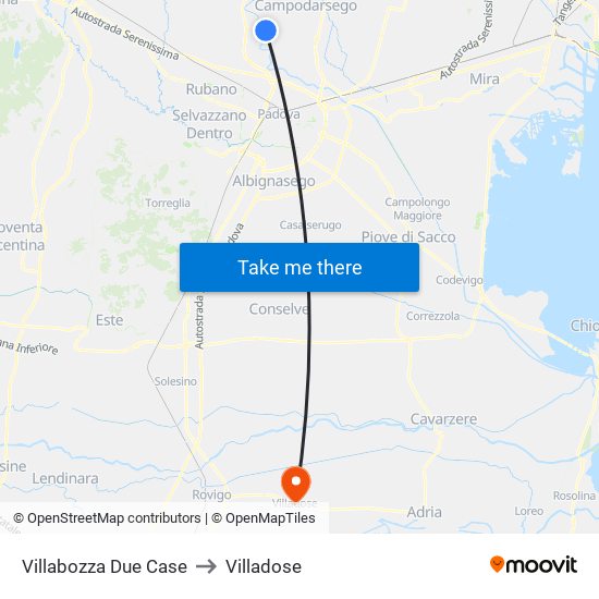 Villabozza Due Case to Villadose map