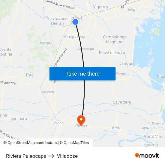 Paleocapa Riverfront to Villadose map