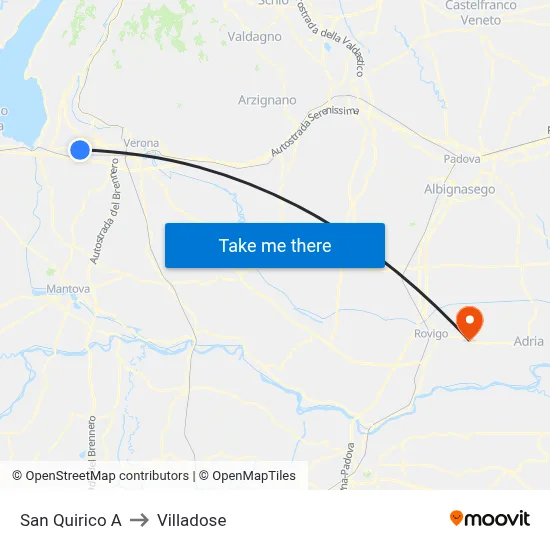 San Quirico A to Villadose map