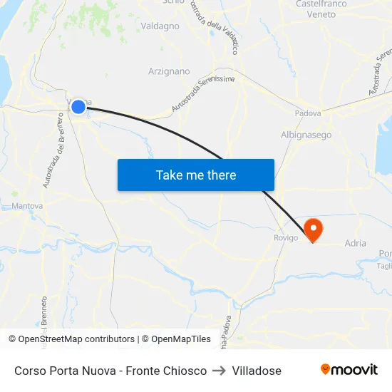 Corso Porta Nuova - Opposite Kiosk to Villadose map