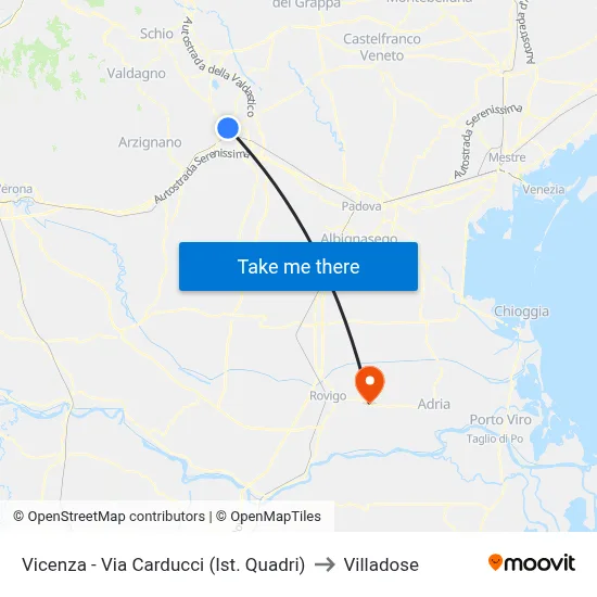 Vicenza - Via Carducci (Quadri Institute) to Villadose map