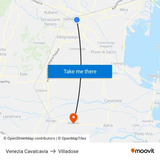 Venice Overpass to Villadose map