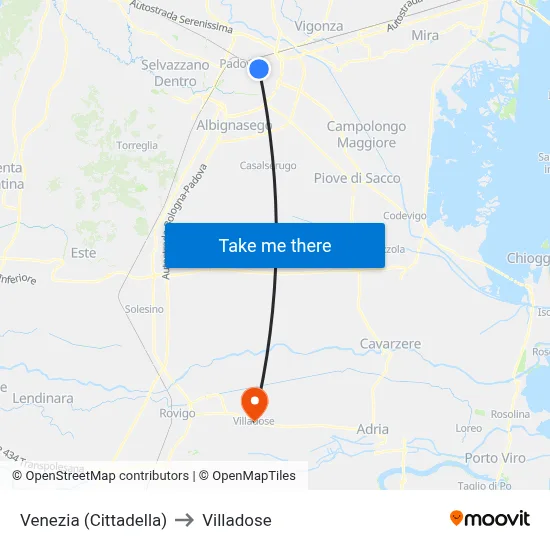 Venice (Citadel) to Villadose map
