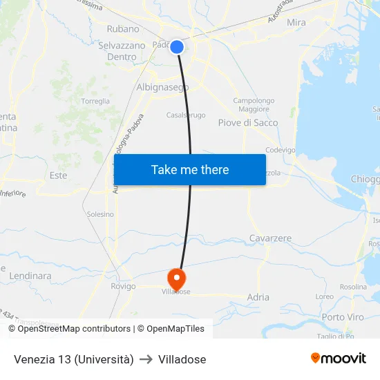 Venice 13 (University) to Villadose map