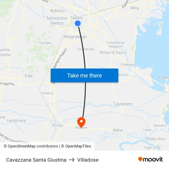 Cavazzana Santa Giustina to Villadose map