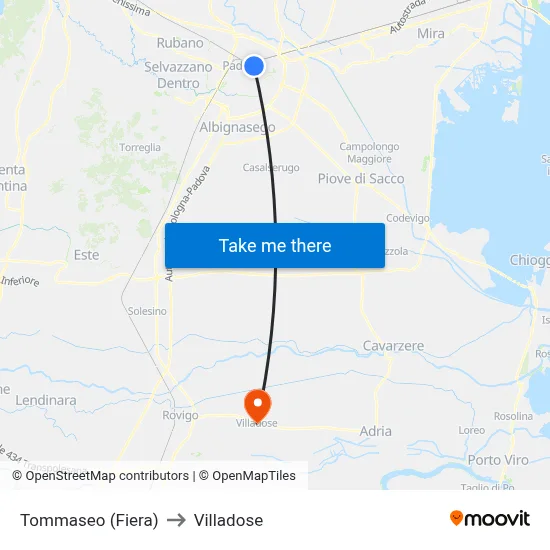 Tommaseo (Fair) to Villadose map