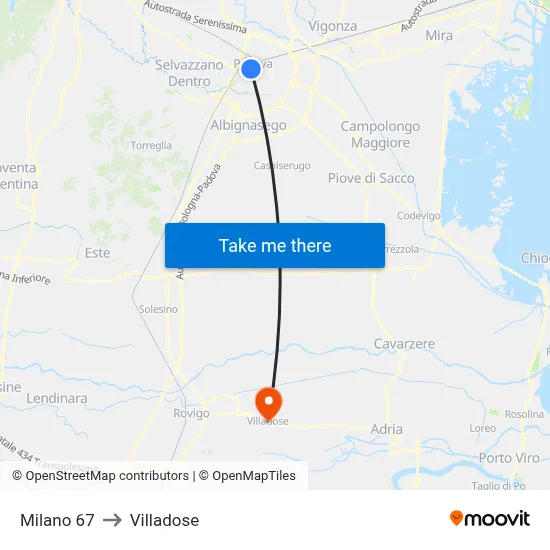 Milano 67 to Villadose map