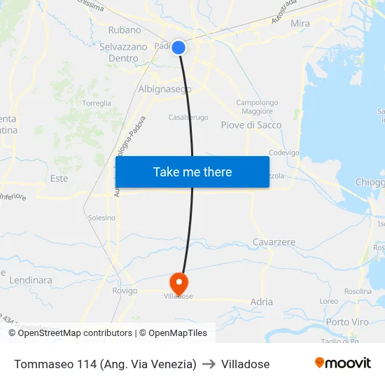 Tommaseo 114 (Corner of Via Venezia) to Villadose map