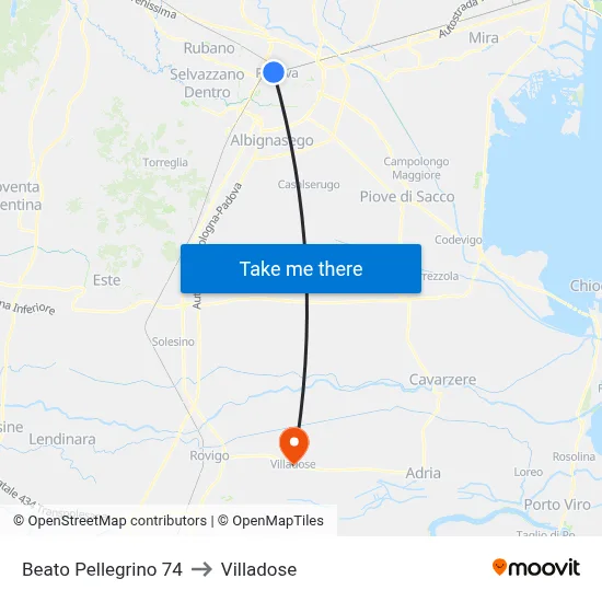 Beato Pellegrino 74 to Villadose map