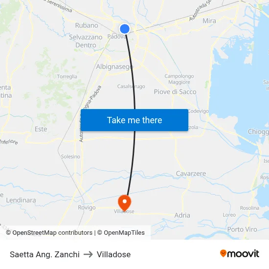 Saetta Corner Zanchi to Villadose map