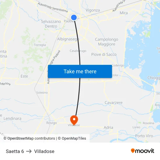 Saetta 6 to Villadose map