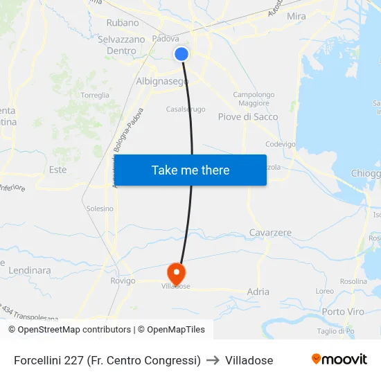 Forcellini 227 (Opposite Congress Center) to Villadose map