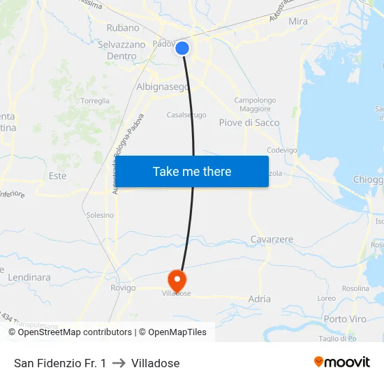 San Fidenzio Stop 1 to Villadose map
