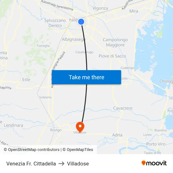 Venice Near Cittadella to Villadose map
