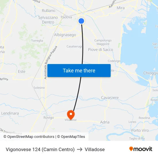 Vigonovese 124 (Camin Center) to Villadose map