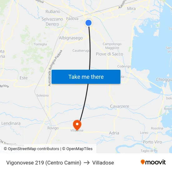 Vigonovese 219 (Camin Center) to Villadose map