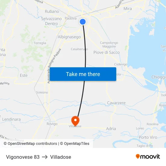 Vigonovese 83 to Villadose map