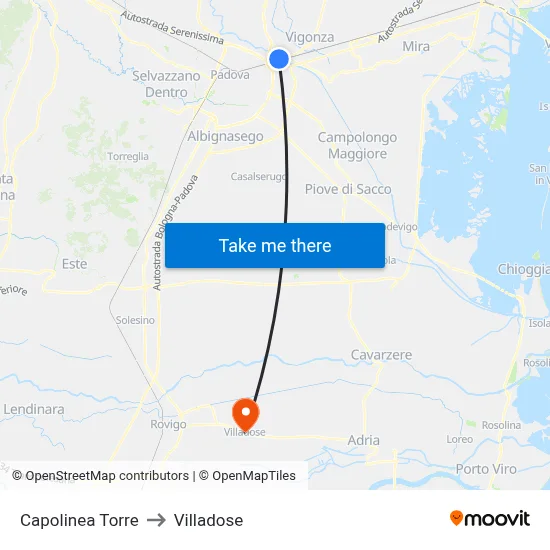 Torre Terminal to Villadose map