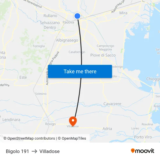 Bigolo 191 to Villadose map