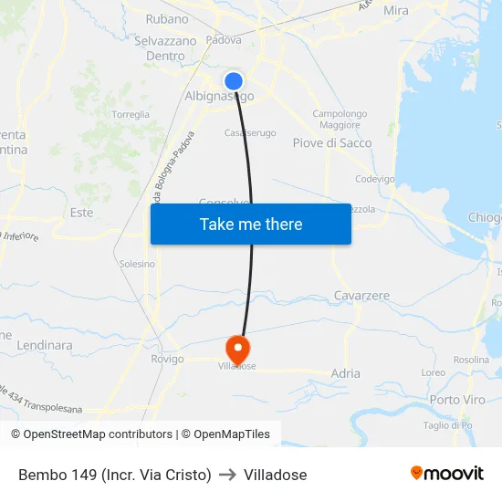 Bembo 149 (Cristo Street Junction) to Villadose map