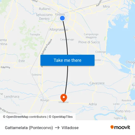 Gattamelata (Pontecorvo) to Villadose map