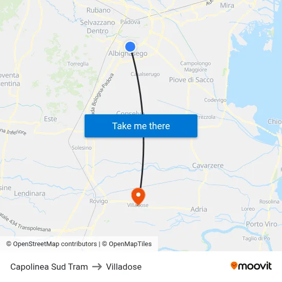South Tram Terminal to Villadose map