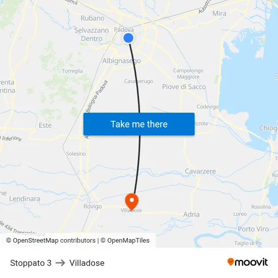 Stoppato 3 to Villadose map