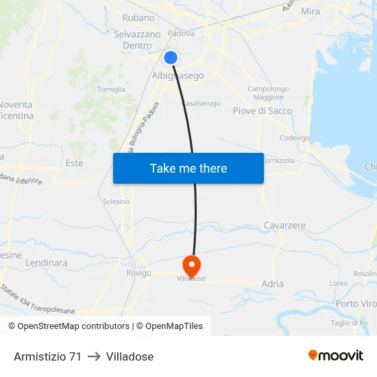 Armistizio 71 to Villadose map