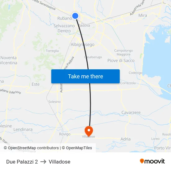 Due Palazzi 2 to Villadose map