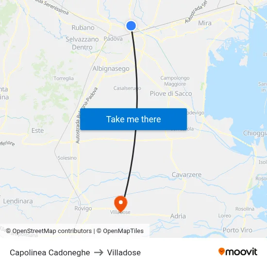 Cadoneghe Terminal to Villadose map