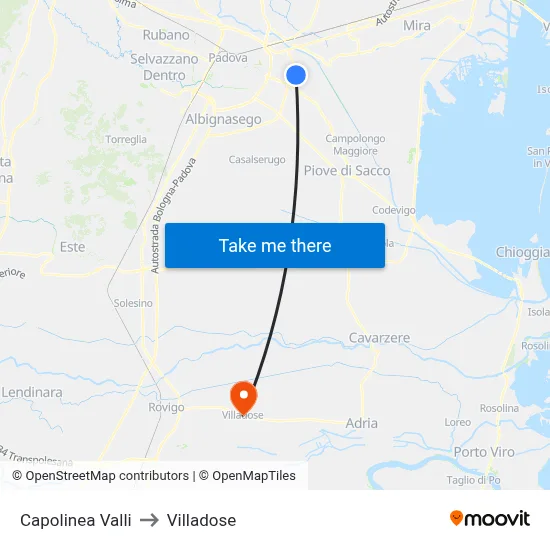 Valli Terminal to Villadose map