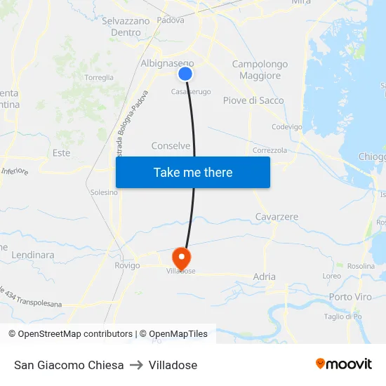 San Giacomo Church to Villadose map