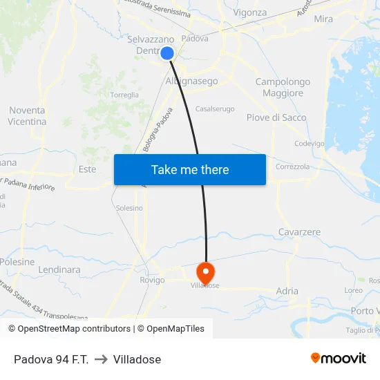 Padova 94 to Villadose map