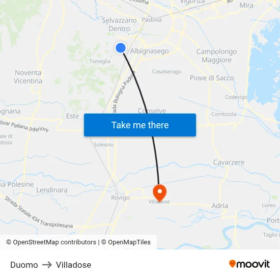 Duomo to Villadose map