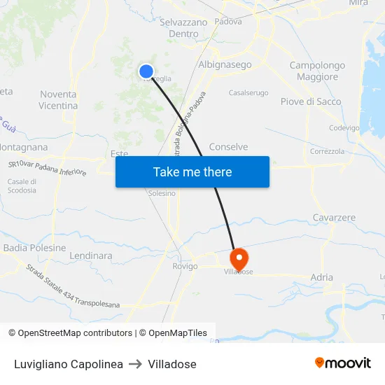 Luvigliano Terminal to Villadose map
