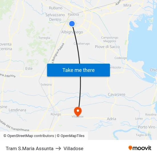 Santa Maria Assunta Tram to Villadose map