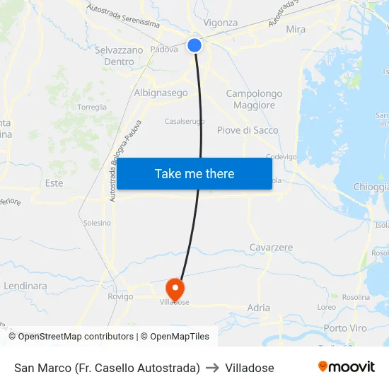 San Marco (Near Highway Toll) to Villadose map