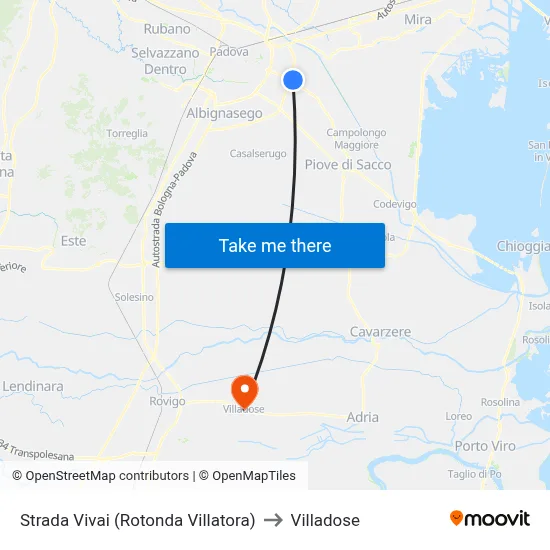 Vivai Road (Villatora Roundabout) to Villadose map