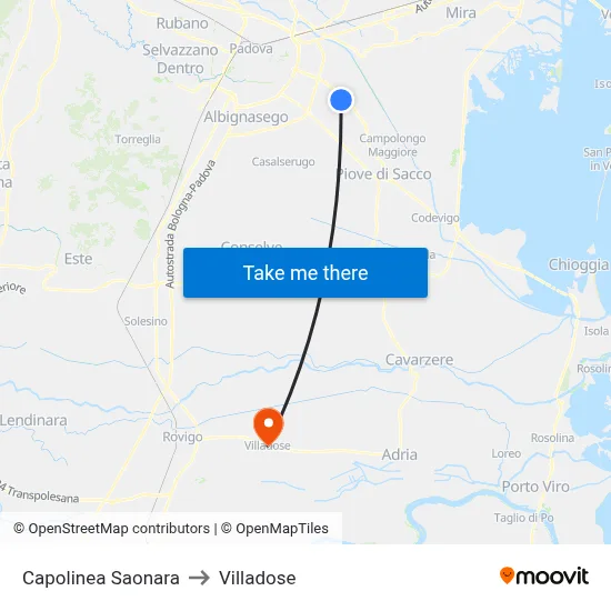 Saonara Terminal to Villadose map