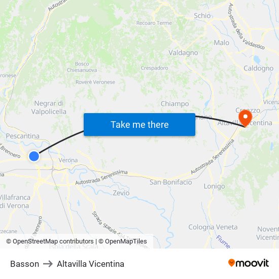 Basson to Altavilla Vicentina map