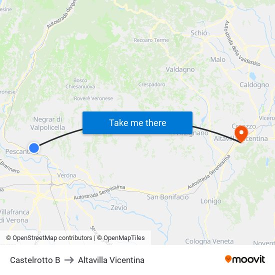 Castelrotto B to Altavilla Vicentina map