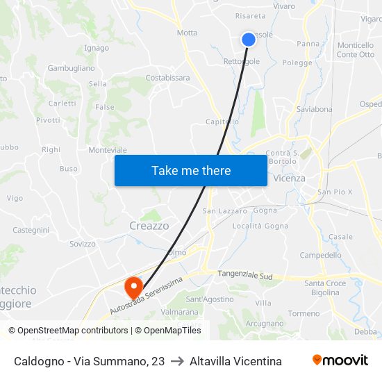 Caldogno - Via Summano, 23 to Altavilla Vicentina map