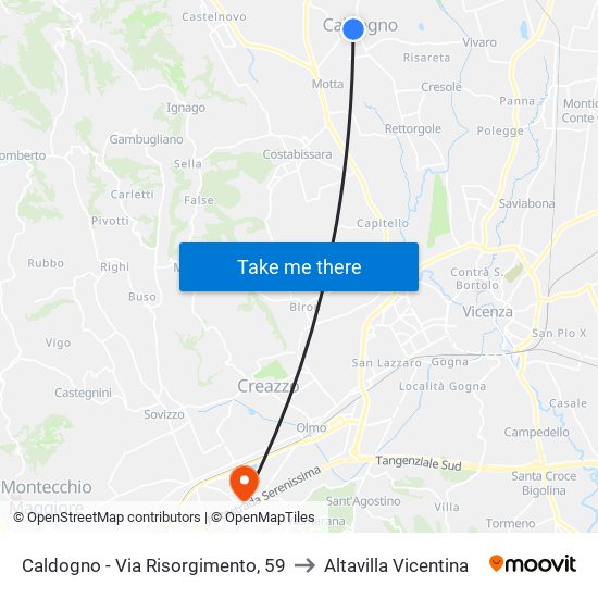 Caldogno - Via Risorgimento, 59 to Altavilla Vicentina map