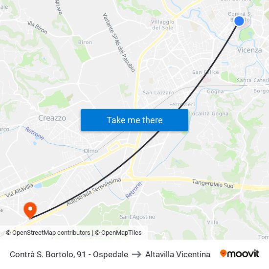Contrà S. Bortolo, 91 - Ospedale to Altavilla Vicentina map