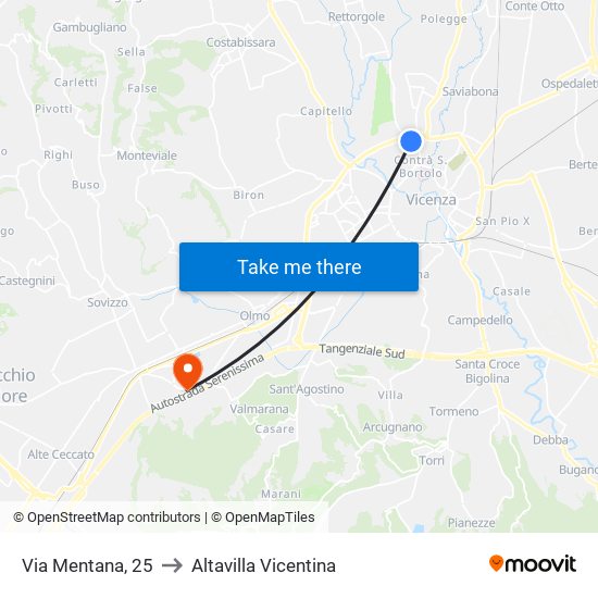 Via Mentana, 25 to Altavilla Vicentina map
