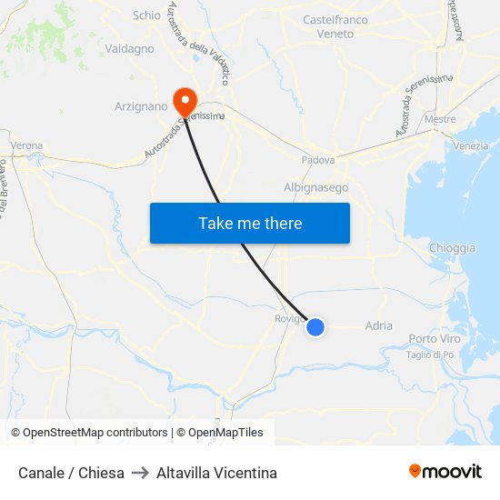 Canale / Chiesa to Altavilla Vicentina map